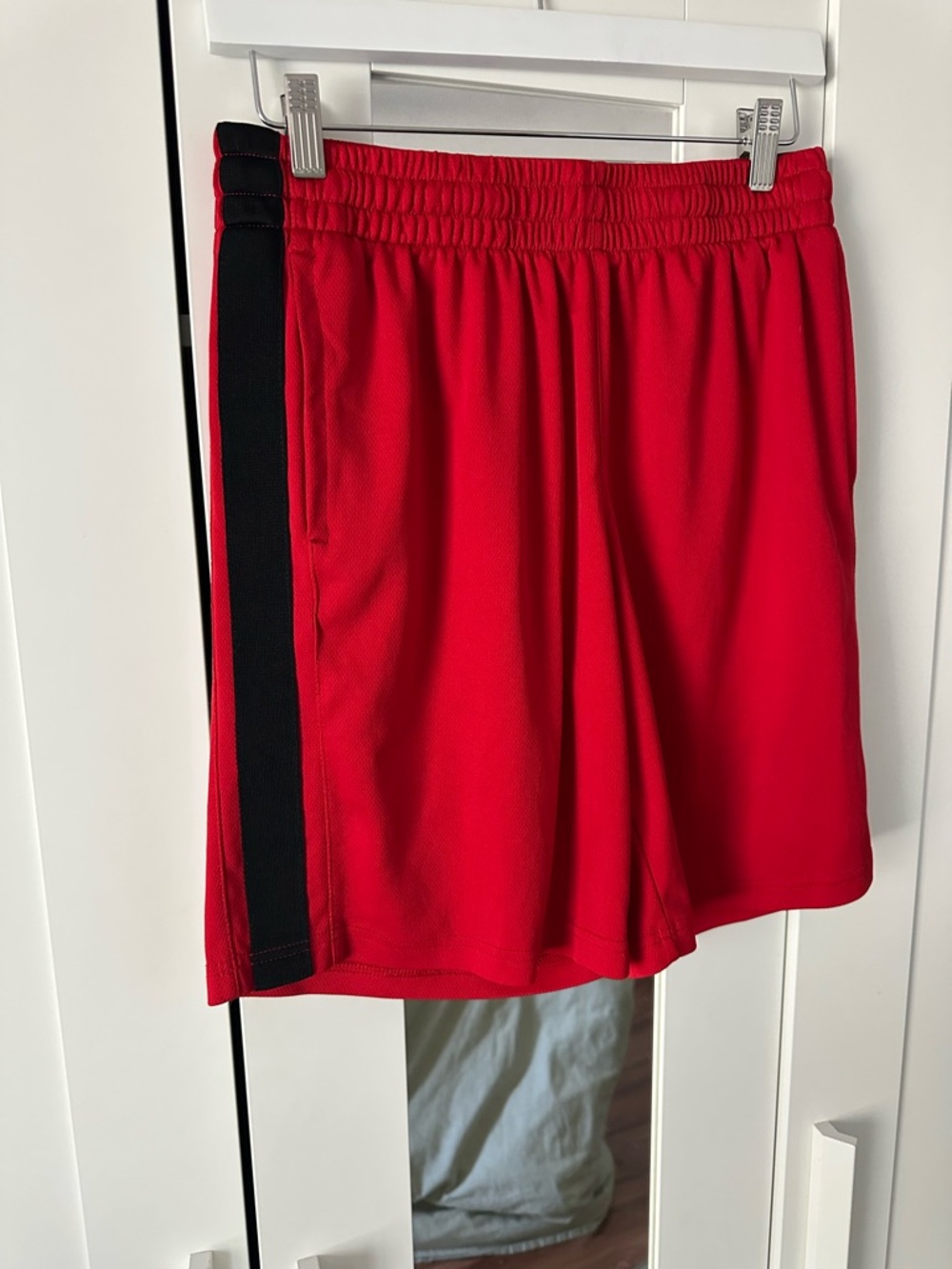 Men's Red Athletic Shorts with Black Side Stripe